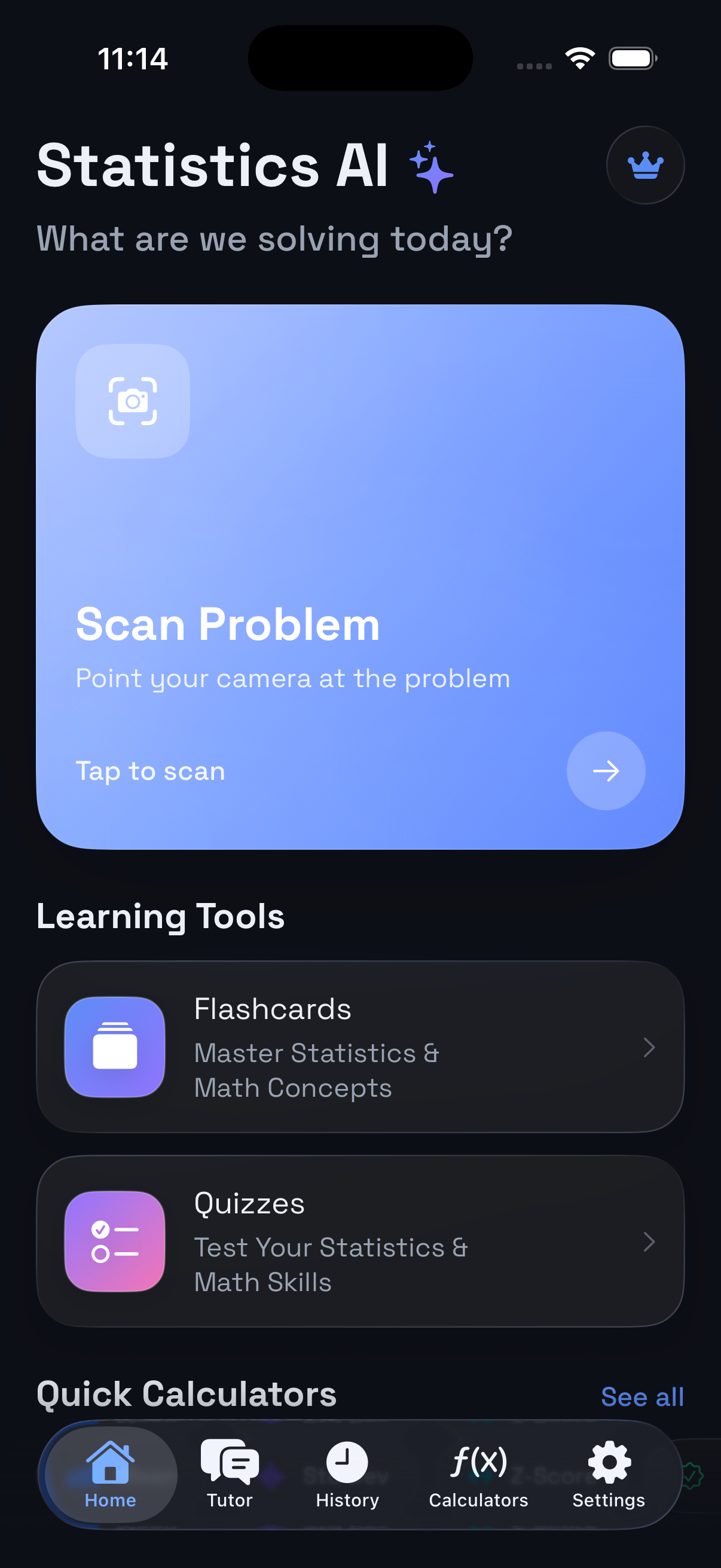 Sensi AI home screen in dark mode